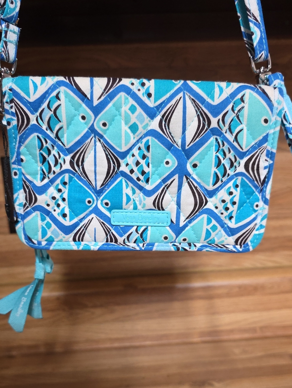 Vera Bradley Aqua and Blue Fish-Print Quilted Crossbody